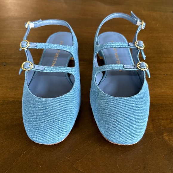 Stuart Weitzman Benni Denim Mary Jane Slingback Ballet Flats Women's Size 7 NEW - Picture 3 of 7